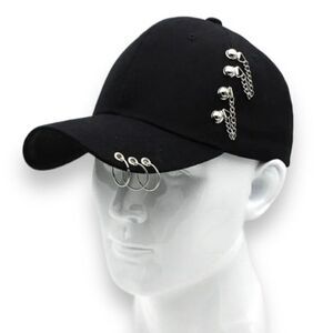Stylish Silver Chain 0-Rings Black Baseball Cap - NEW